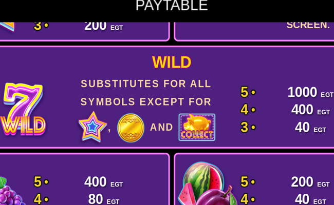 40 golden coins paytable 2