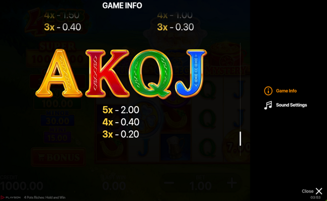 4 pots riches hold and win paytable 3