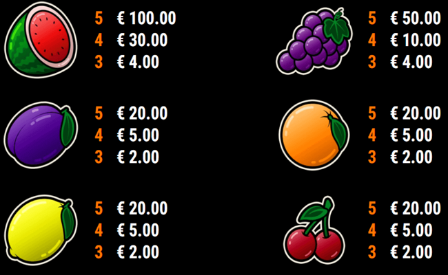 5 flaring fruits paytable