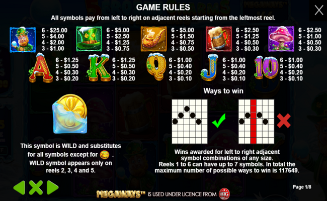 5 frozen charms paytable