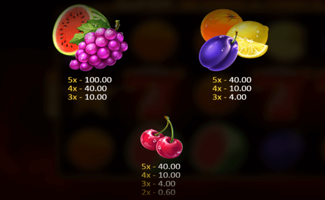 5 super sevens and fruits paytable 2
