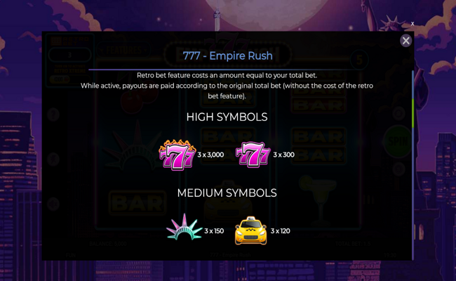 777 empire rush paytable 1