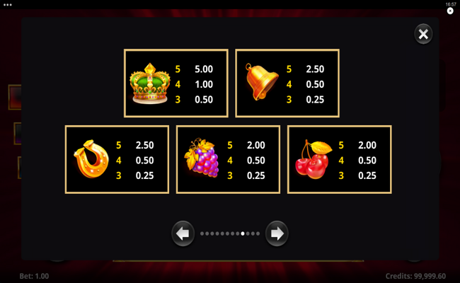 777 gold action cash paytable 2