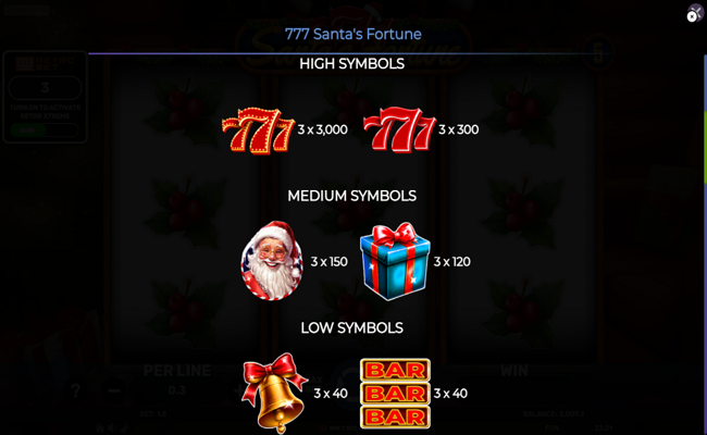777 santas fortune paytable 1