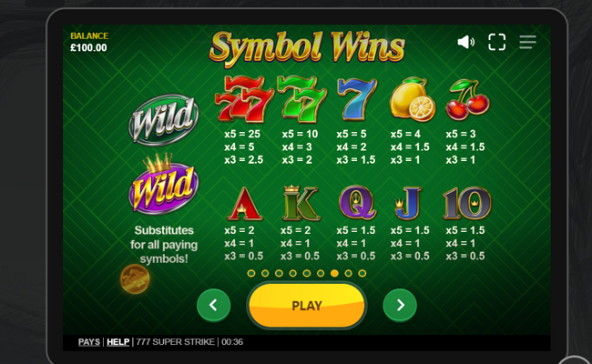 777 super strike paytable