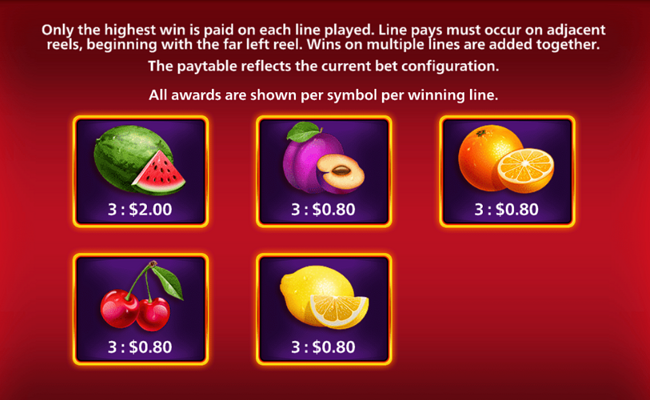 7s on fire deluxe paytable 2