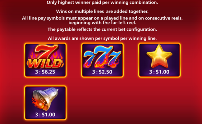 7s on fire power mix paytable 1