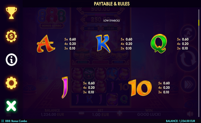 888 bonus combo paytable 2