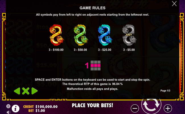888 dragons paytable