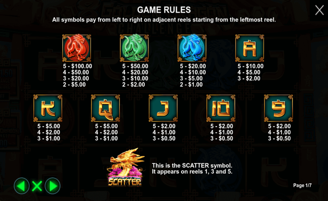 8 golden dragon challenge paytable