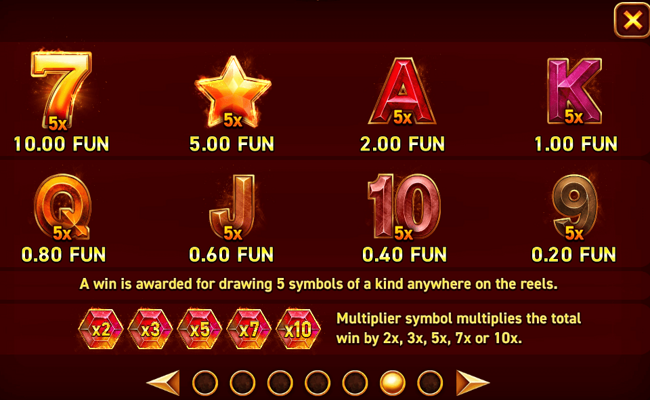 9 burning stars paytable