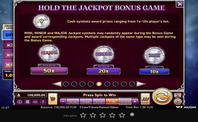 9 coins grand platinum edition paytable