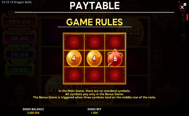 9 dragon balls cash up paytable 1