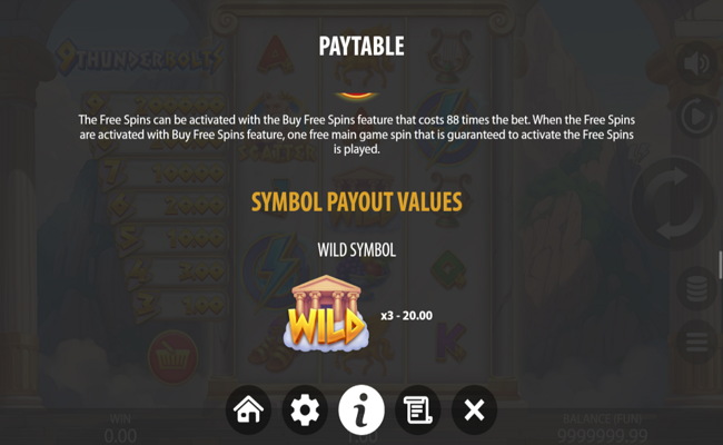 9 thunderbolts paytable