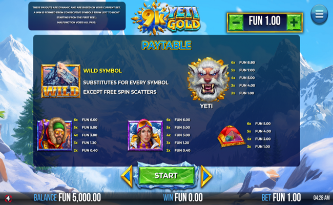 9k yeti gold paytable1