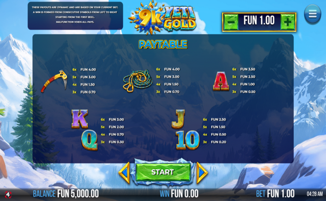 9k yeti gold paytable2