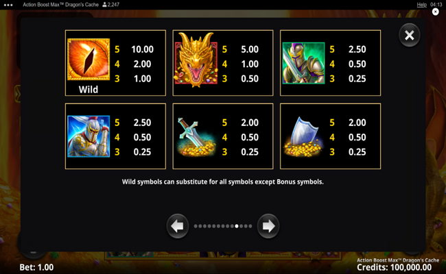 action boost max dragons cache paytable 1