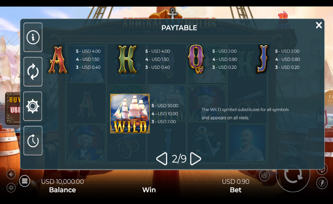 admiral wilds paytable 2