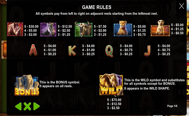 african elephant paytable
