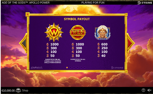 age of the gods apollo power paytable