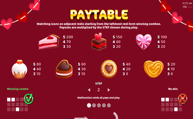 alfredos valentine paytable