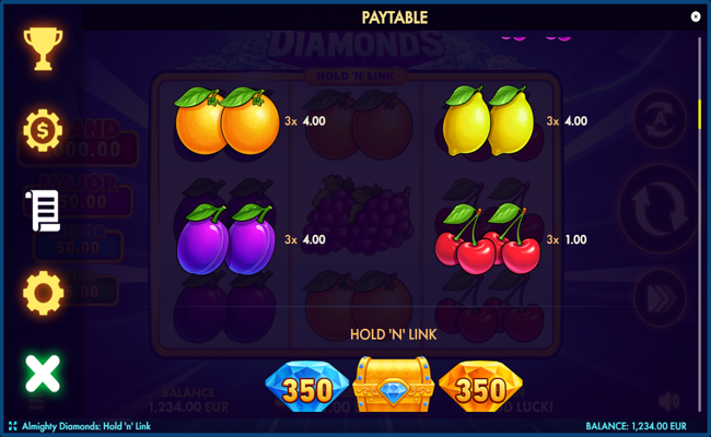 almighty diamonds hold n link paytable 2