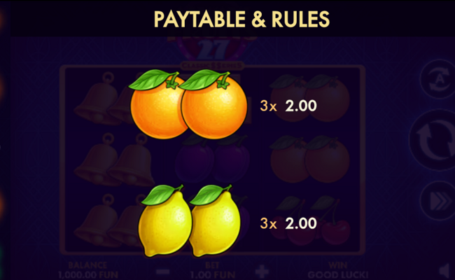 always fruits 27 classic series paytable 4
