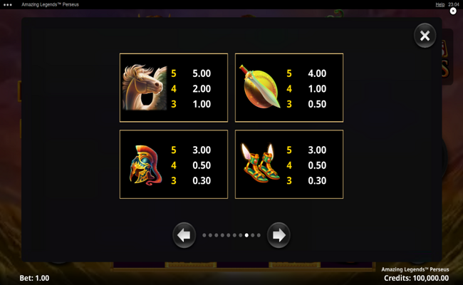 amazing legends perseus paytable 2