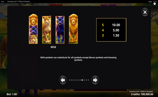 amazing link wildcat kingdom paytable 1