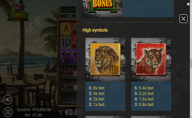 animals strike paytable 1