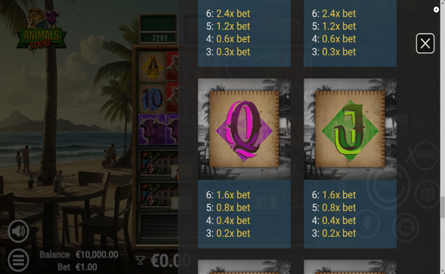 animals strike paytable 5
