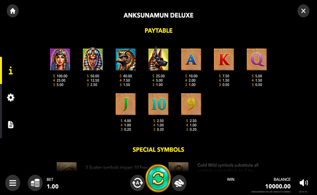 anksunamun deluxe paytable