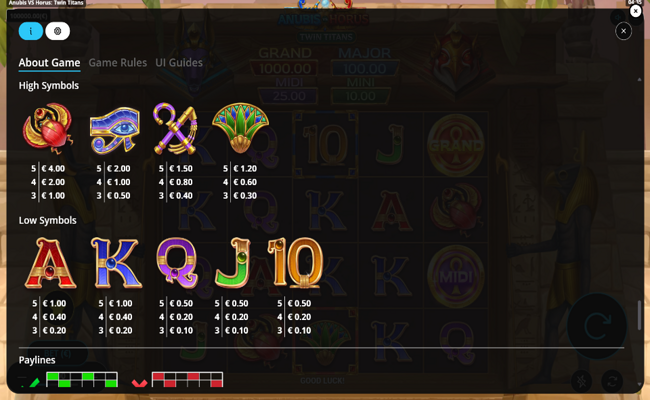 anubis vs horus twin titans paytable 3