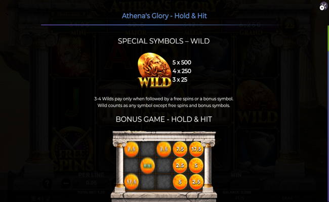 athenas glory hold hit paytable 1