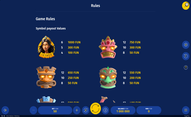 aztec maiden paytable 1
