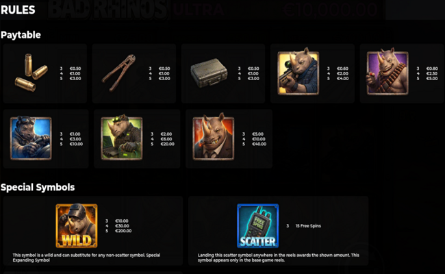 bad rhinos paytable
