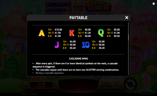 bc game giga match paytable 2