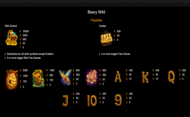 beary wild paytable