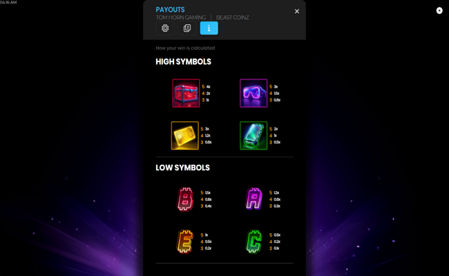 beast coinz paytable