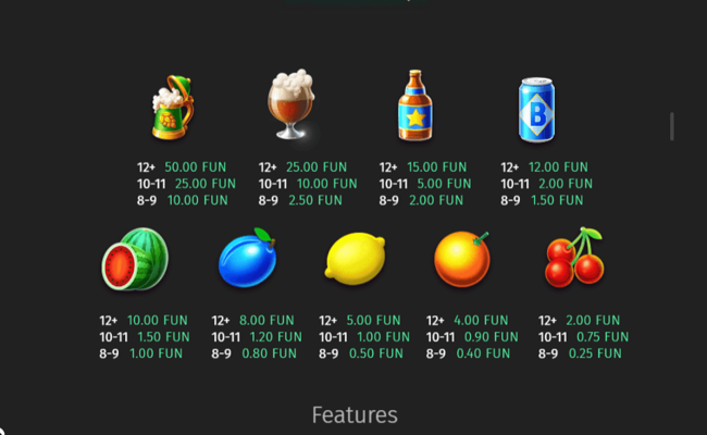 beer bonanza paytable