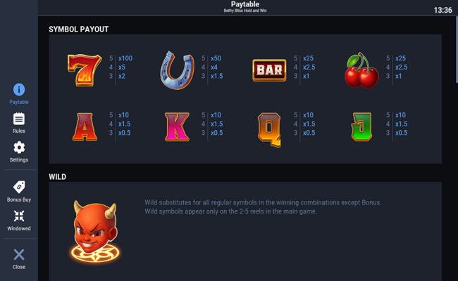 belfry bliss hold and win paytable