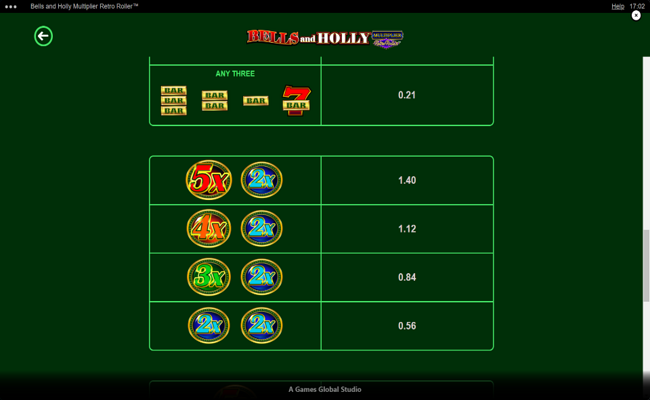 bells and holly multiplier retro roller paytable 1