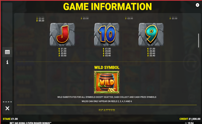bet365 kong 3 even bigger bonus paytable 2