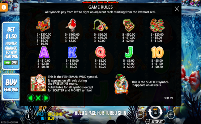 big bass christmas frozen lake paytable 1