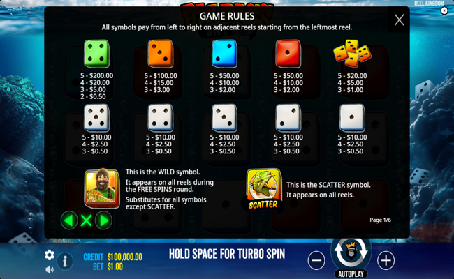 big bass dice paytable