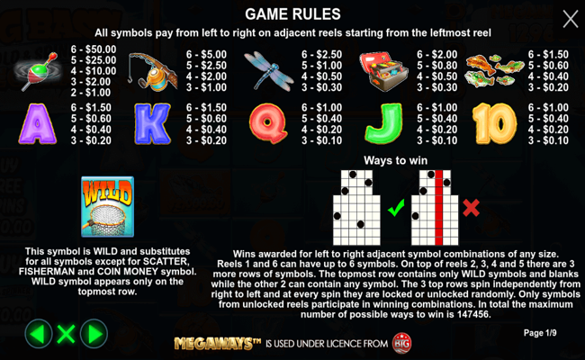 big bass hold and spinner megaways paytable