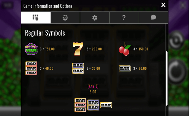 big cash win paytable