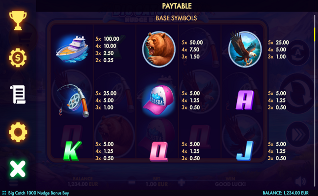 big catch 1000 nudge bonu buy paytable
