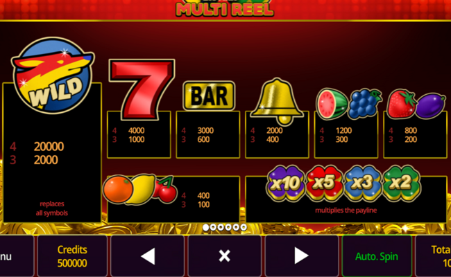 big max multi reel paytable