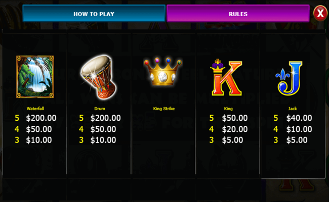 big thunder king strike paytable2